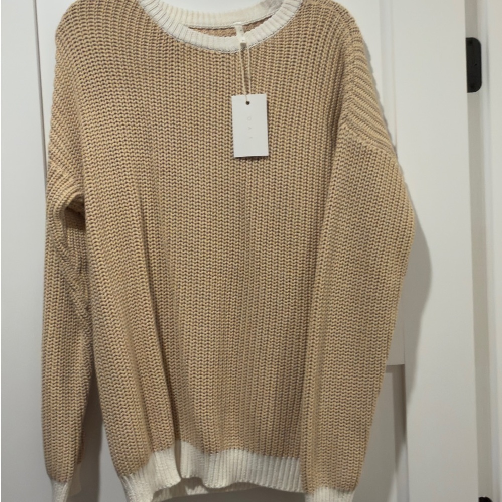 Beige and White Women's Sweater
